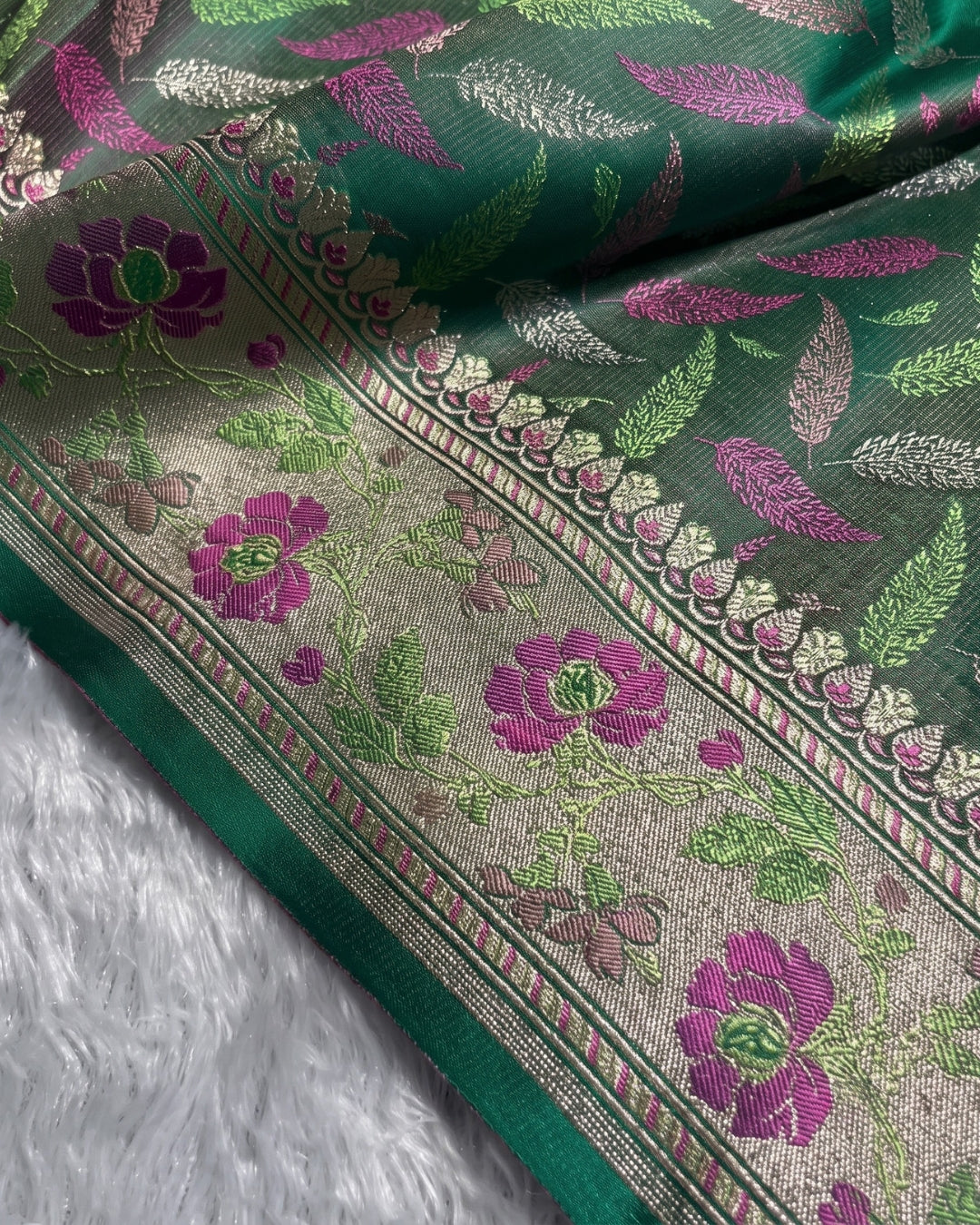 Hiral - Green Leaf Zari Kanjivaram Silk Blend Saree