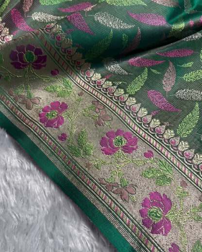 Hiral - Green Leaf Zari Kanjivaram Silk Blend Saree