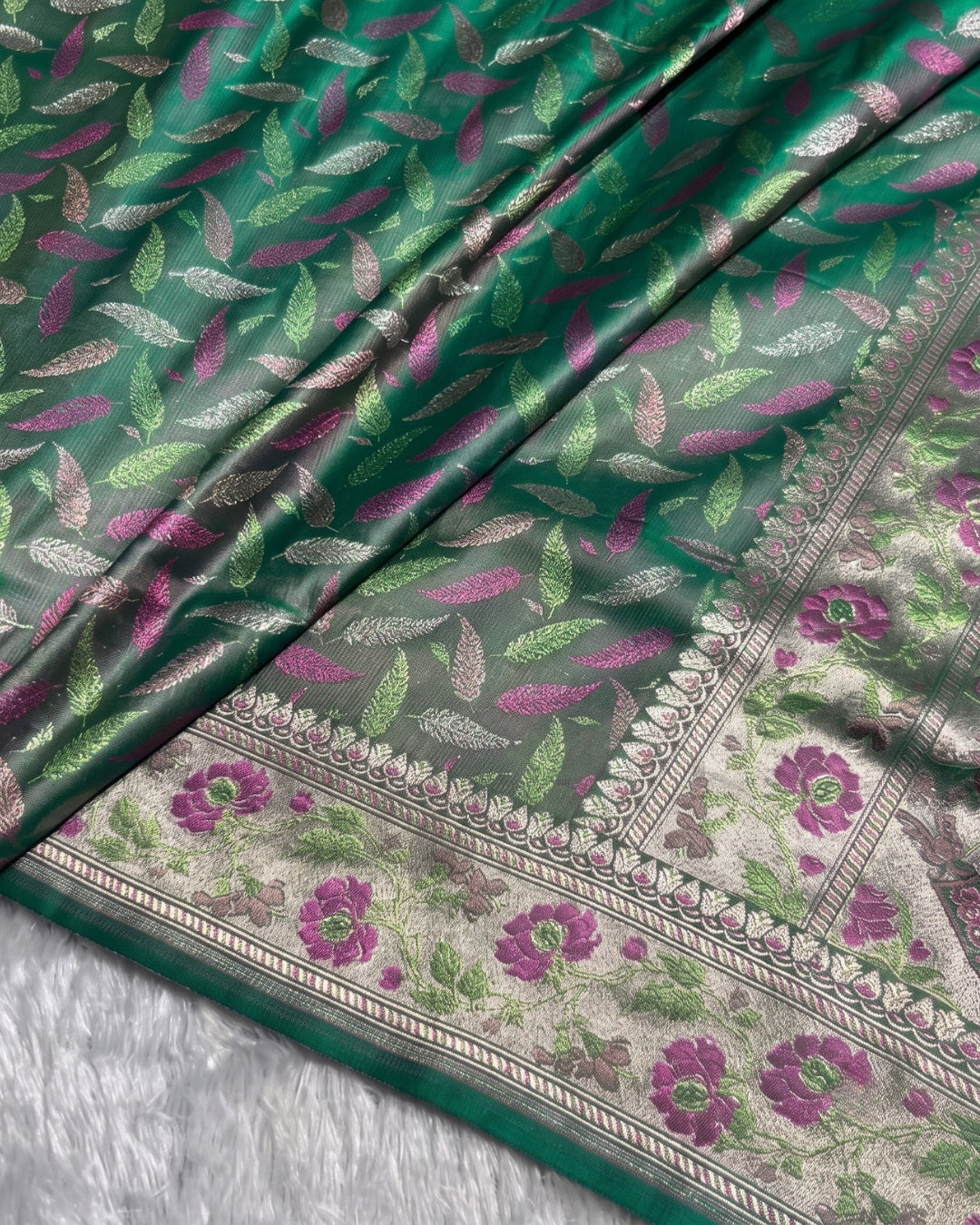 Hiral - Green Leaf Zari Kanjivaram Silk Blend Saree