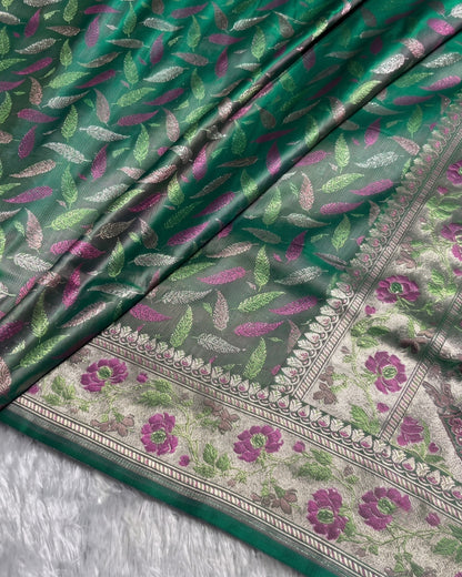 Hiral - Green Leaf Zari Kanjivaram Silk Blend Saree
