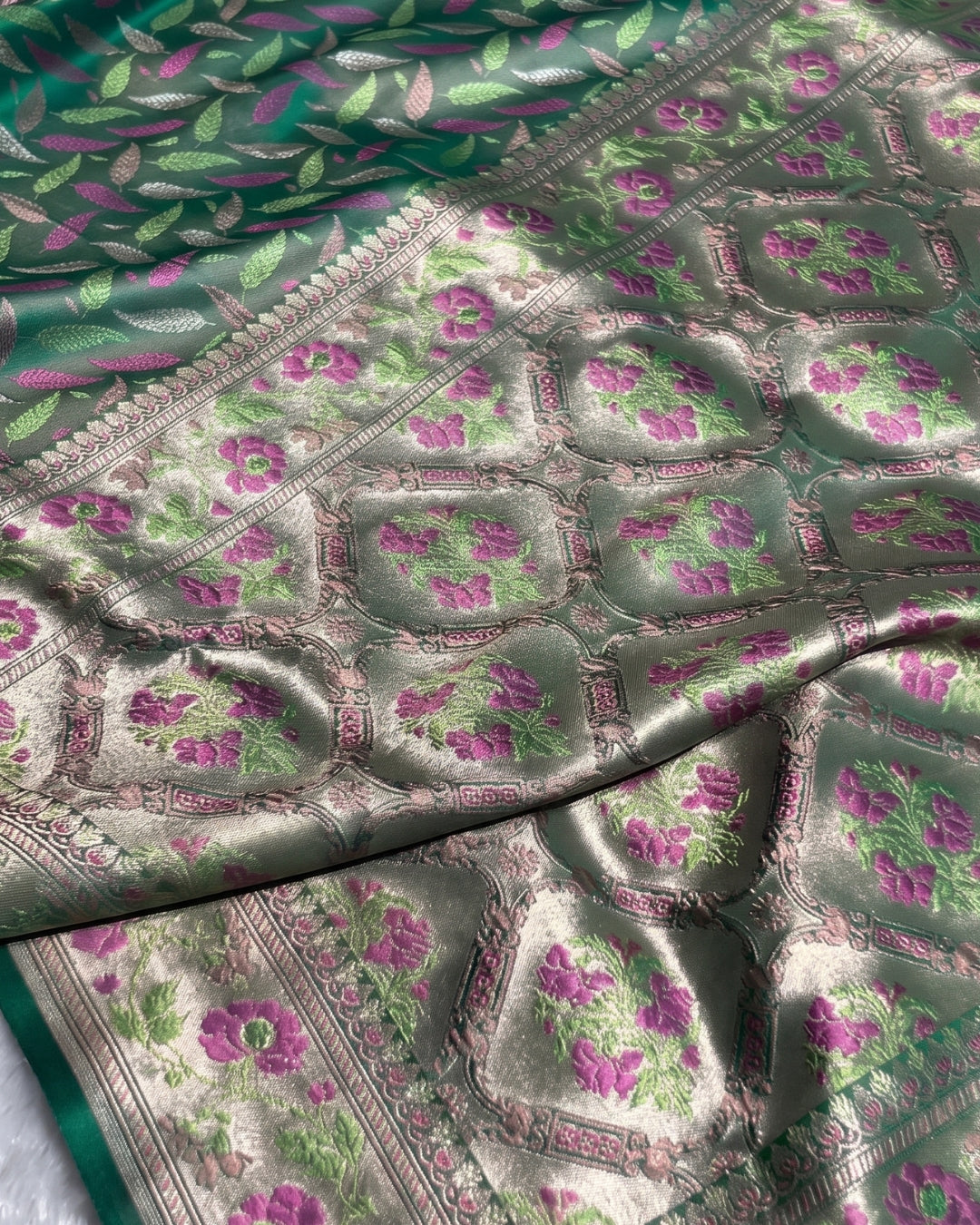 Hiral - Green Leaf Zari Kanjivaram Silk Blend Saree
