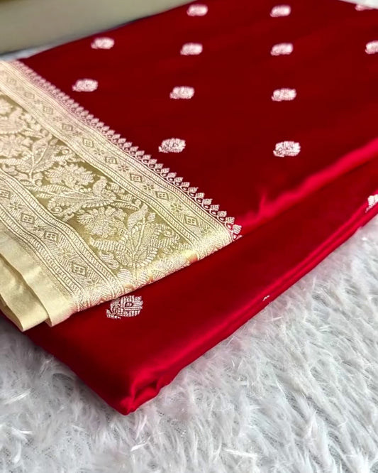 Saanvika - Crimson Red Banarasi Silk Saree