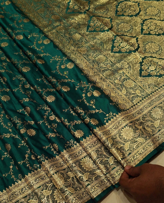 Aesha - emerald green banarasi zari saree