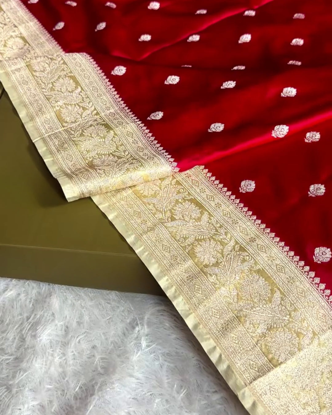 Saanvika - Crimson Red Banarasi Silk Saree