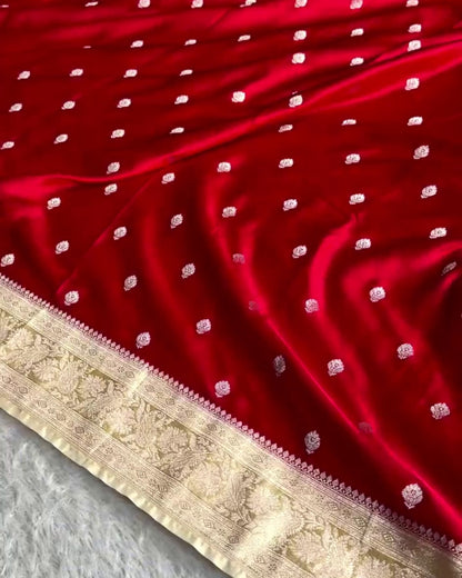 Saanvika - Crimson Red Banarasi Silk Saree