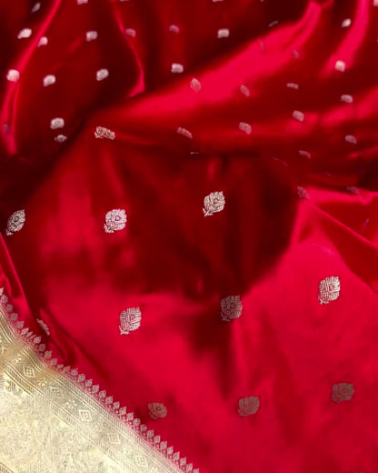 Saanvika - Crimson Red Banarasi Silk Saree