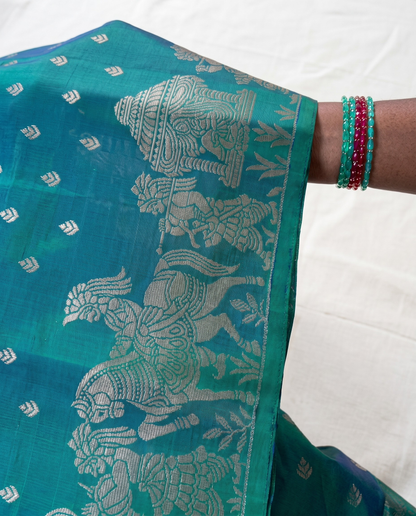 Minaxi - Peacock Green Temple Zari Silk Saree
