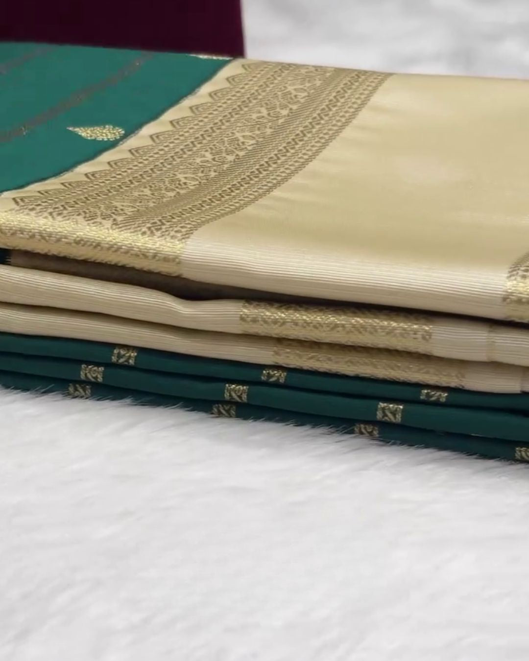 Ranjini - Bottle Green Banarasi Silk Saree with Ivory Zari Border