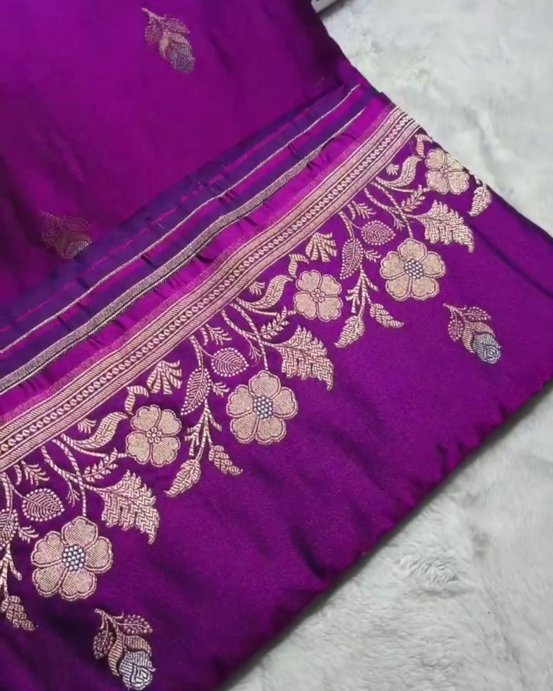 Bhumi - Deep Purple Banarasi Silk Saree with Floral Zari Border