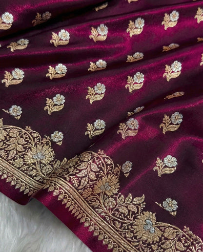 Vilina - banarasi satin silk meena boota saree in rich maroon shades