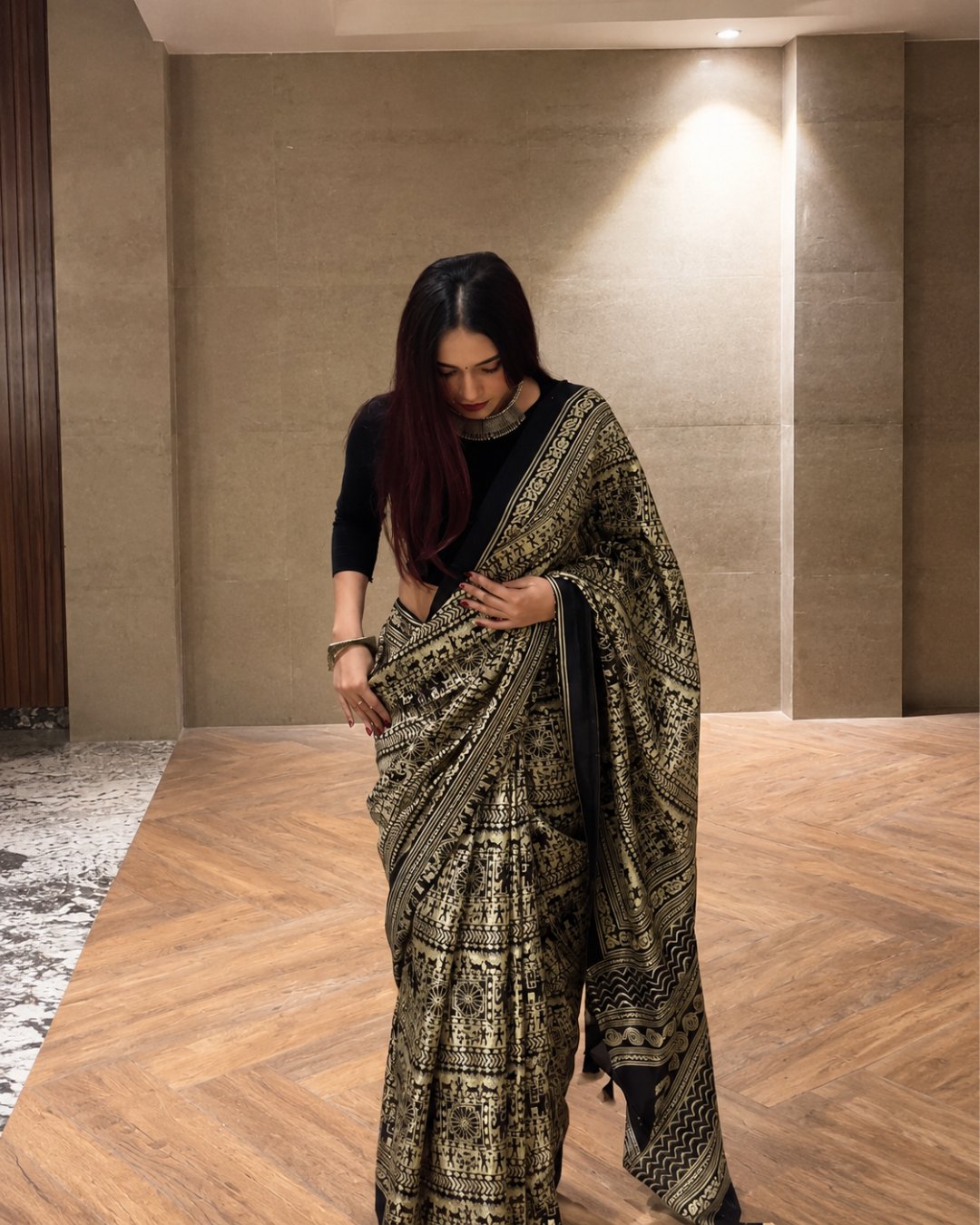 Archna - Midnight Black Heritage Gold Saree