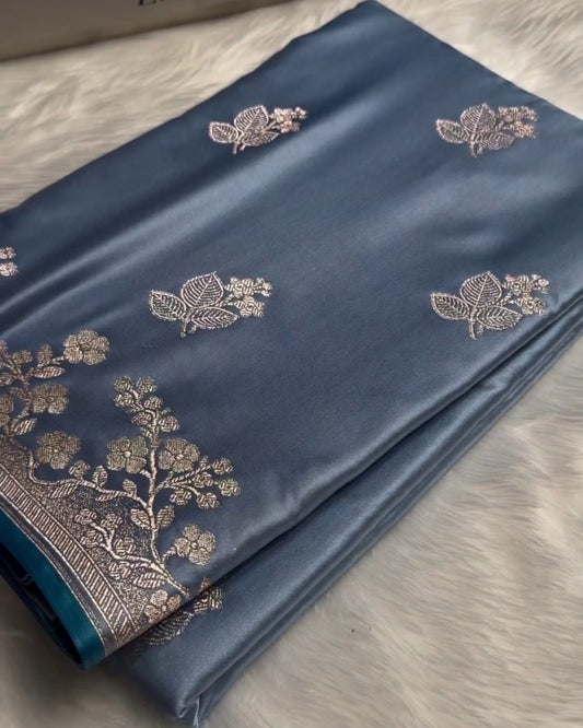 Anvitha - Steel Blue Heritage Silk Saree