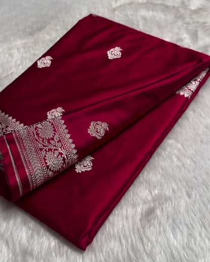 Haimavati - Rani Satin Banarasi Saree with Zari Floral Border