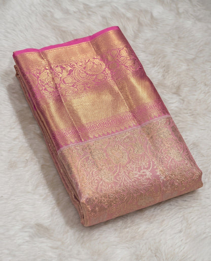 Varada - Premium Pink Kanchi Silk Saree With Rich Zari Border