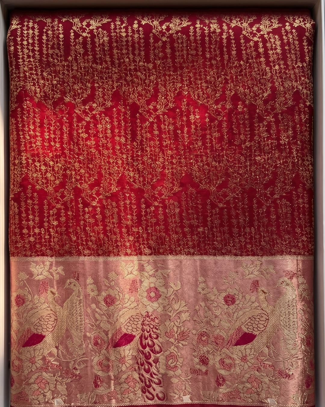Pallavi - Wine Red Heritage Banarasi Silk Saree