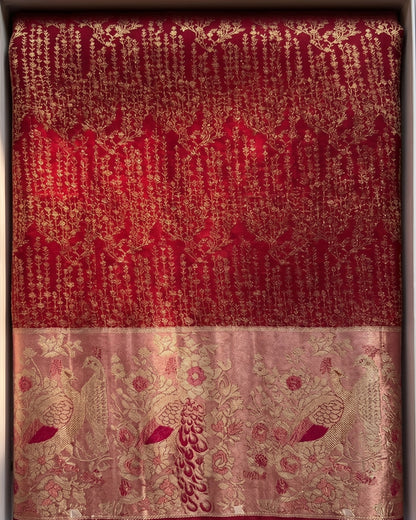 Pallavi - Wine Red Heritage Banarasi Silk Saree