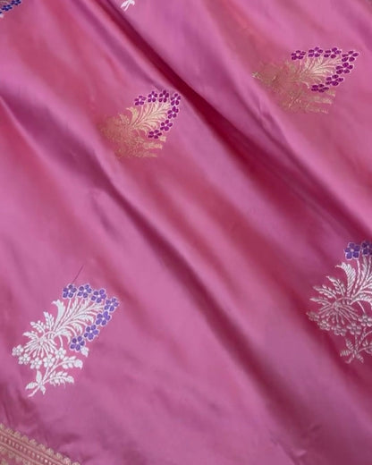 Dipali - Old Rose Pink Banarasi Silk Saree with Multicolour Zari Border