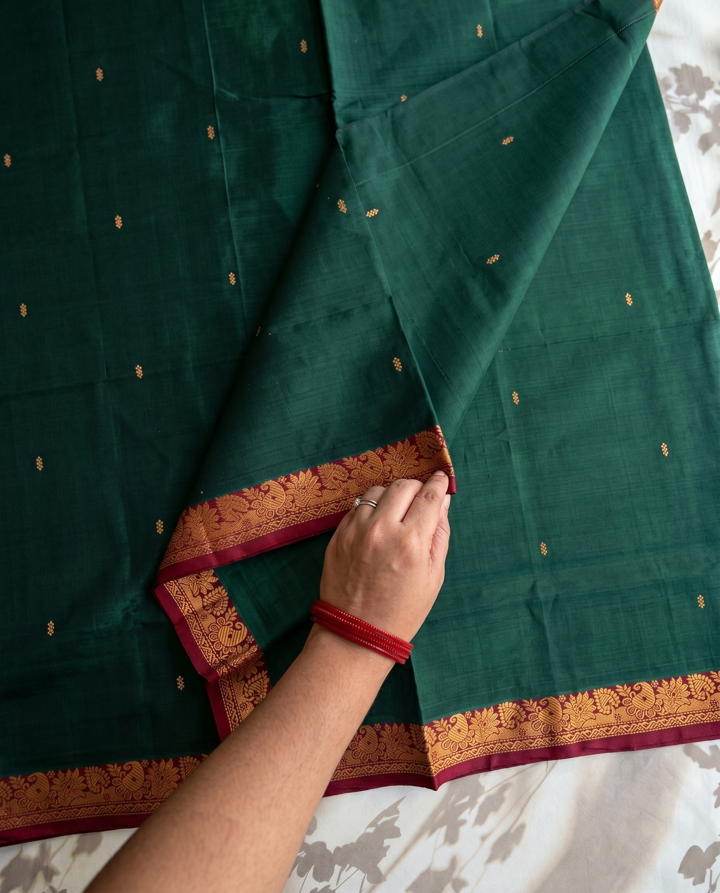 Shree - Emerald Heritage Green Temple Border Saree