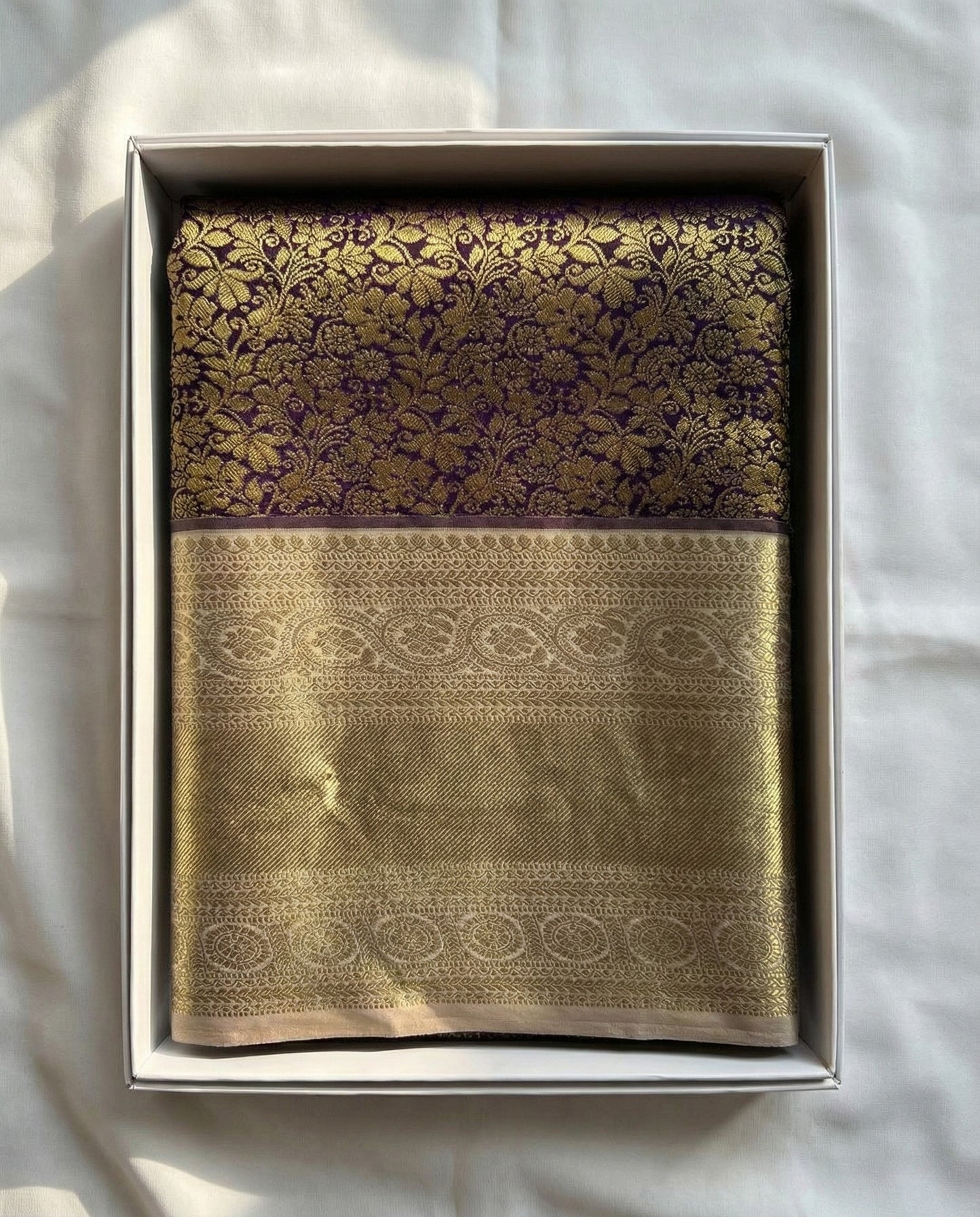 Viranjini - Antique Gold Banarasi Silk Saree with Floral Zari Border