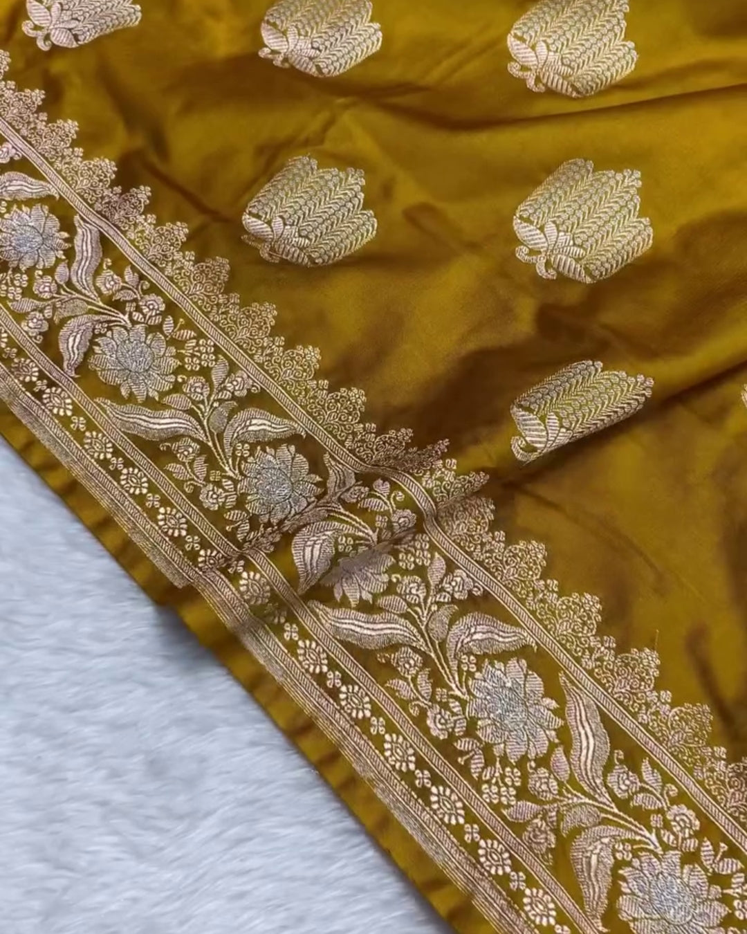 Pranavi - Mustard Silk Blend Floral Zari Saree