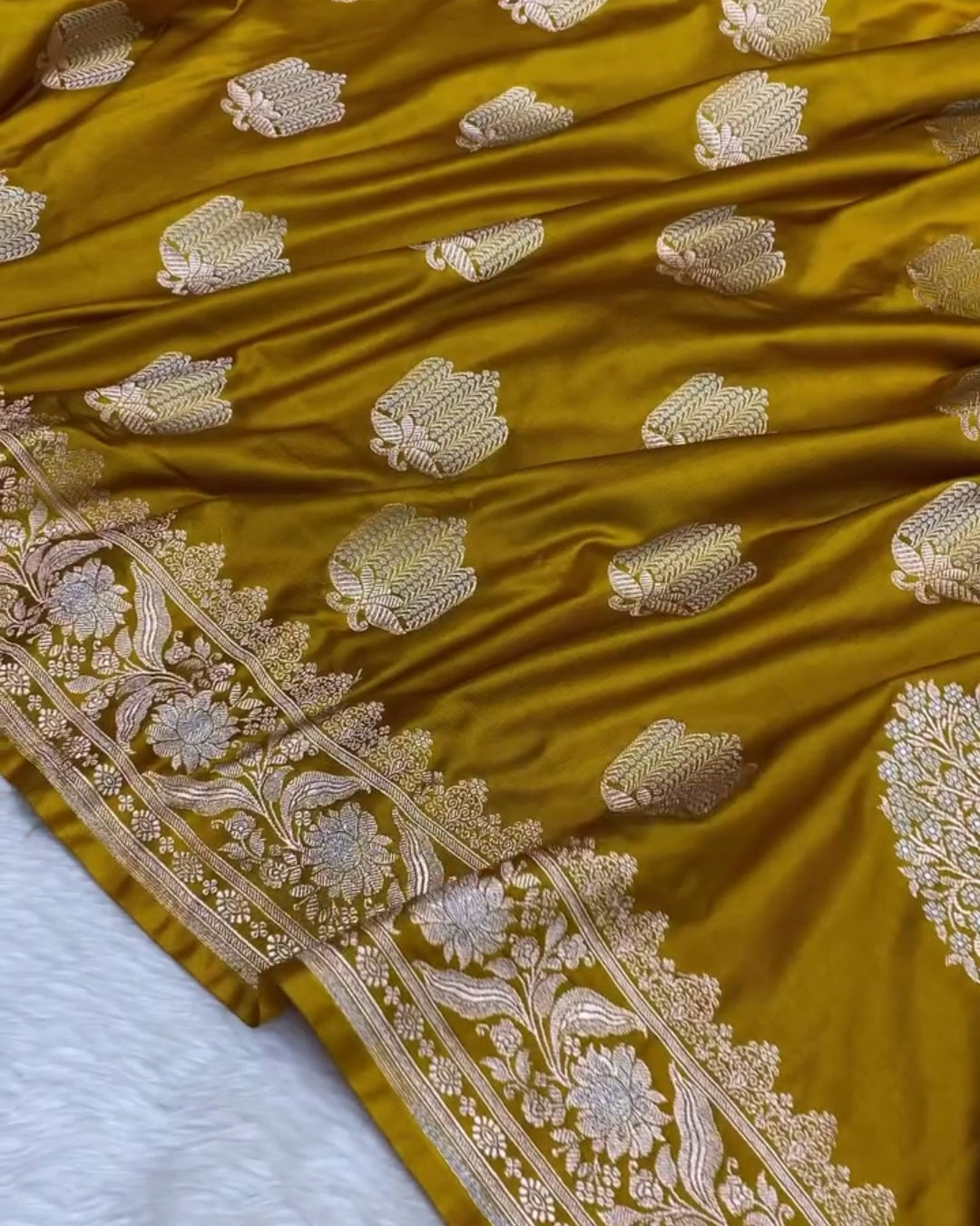 Pranavi - Mustard Silk Blend Floral Zari Saree