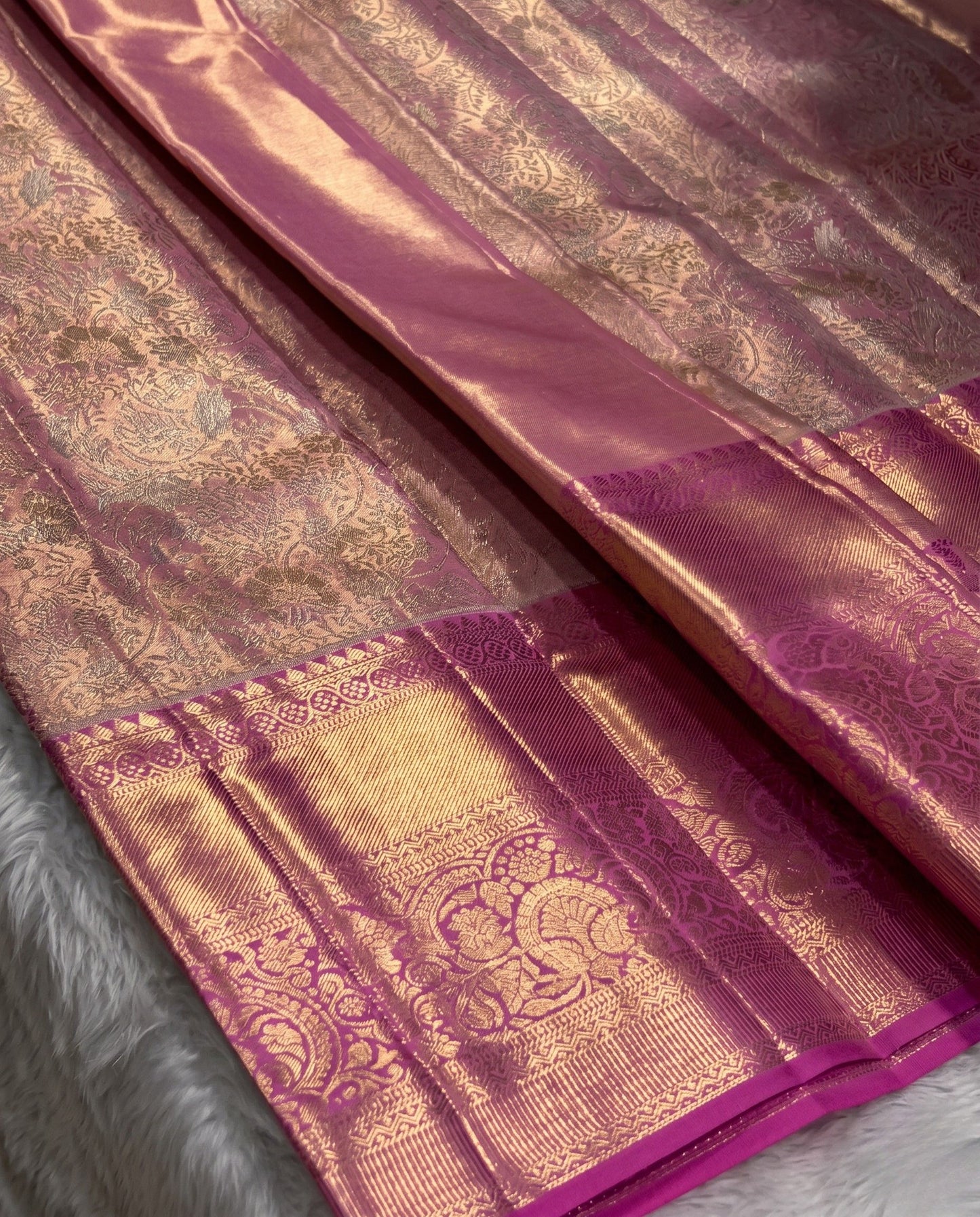 Varada - Premium Pink Kanchi Silk Saree With Rich Zari Border