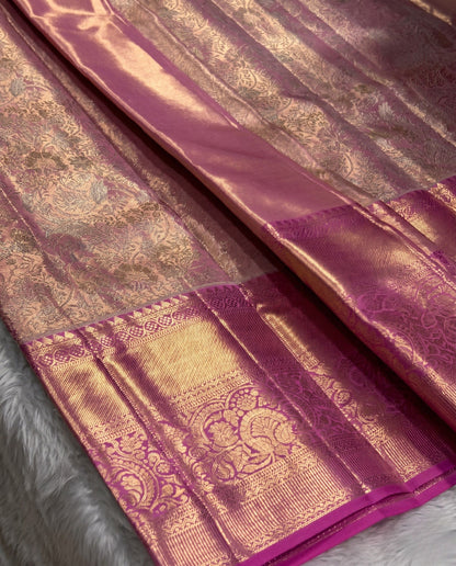 Varada - Premium Pink Kanchi Silk Saree With Rich Zari Border