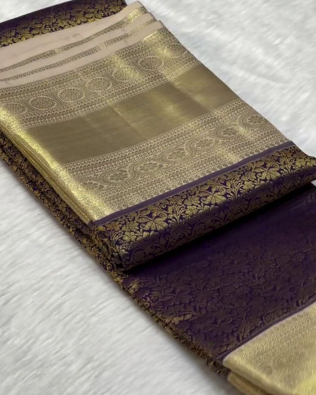 Viranjini - Antique Gold Banarasi Silk Saree with Floral Zari Border
