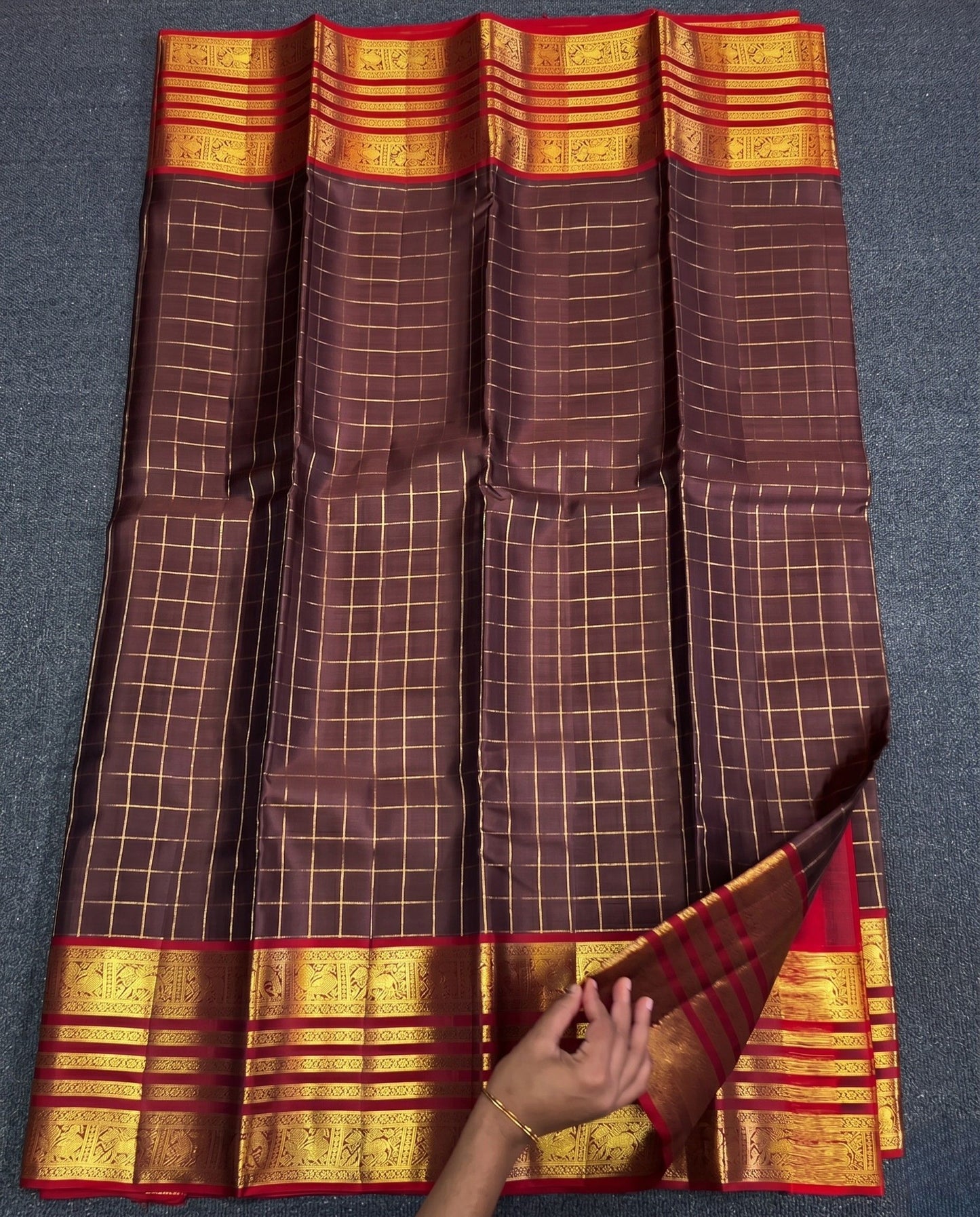 Taru - Rich Brown Silk Saree With Traditional Temple Zari Border