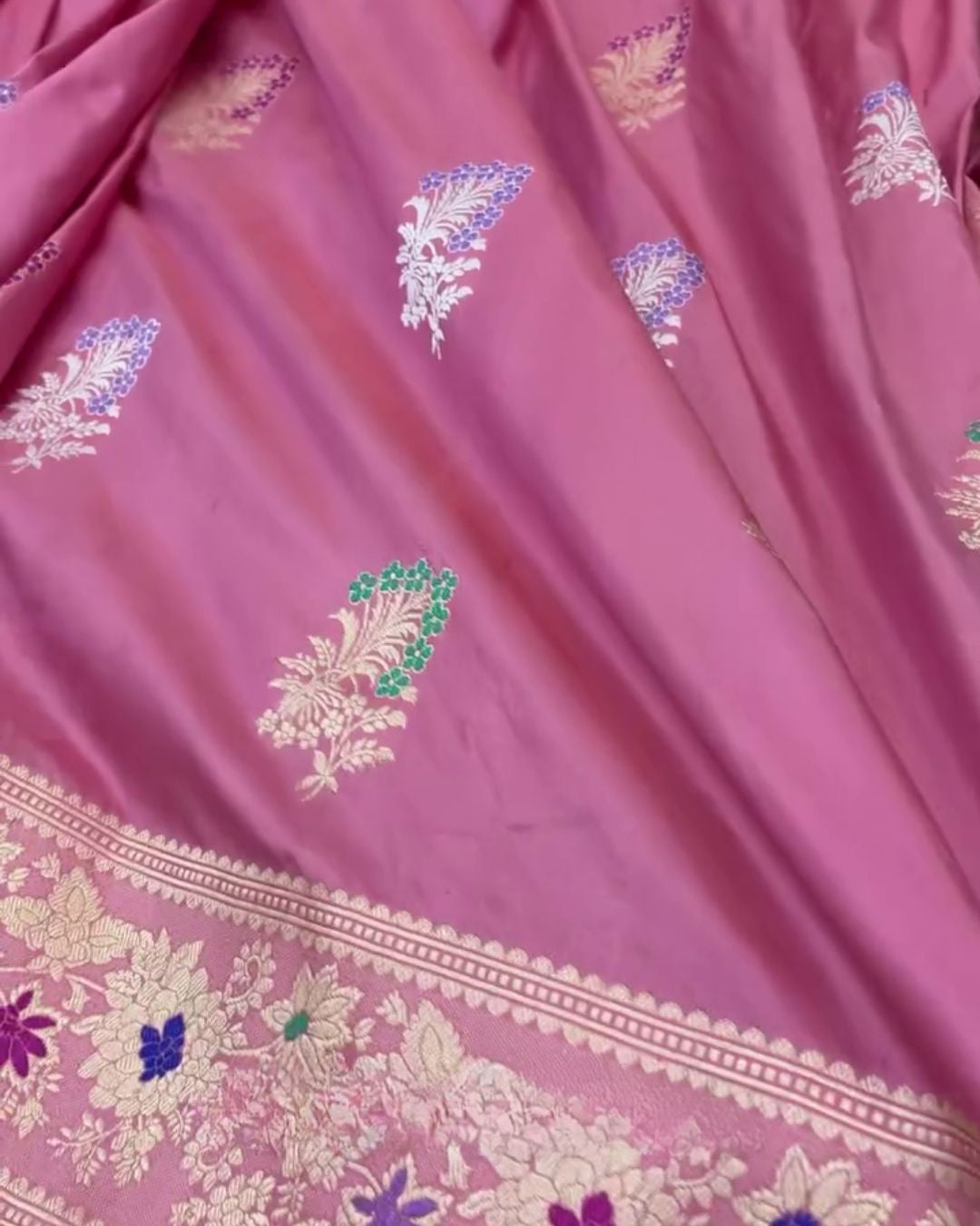 Dipali - Old Rose Pink Banarasi Silk Saree with Multicolour Zari Border