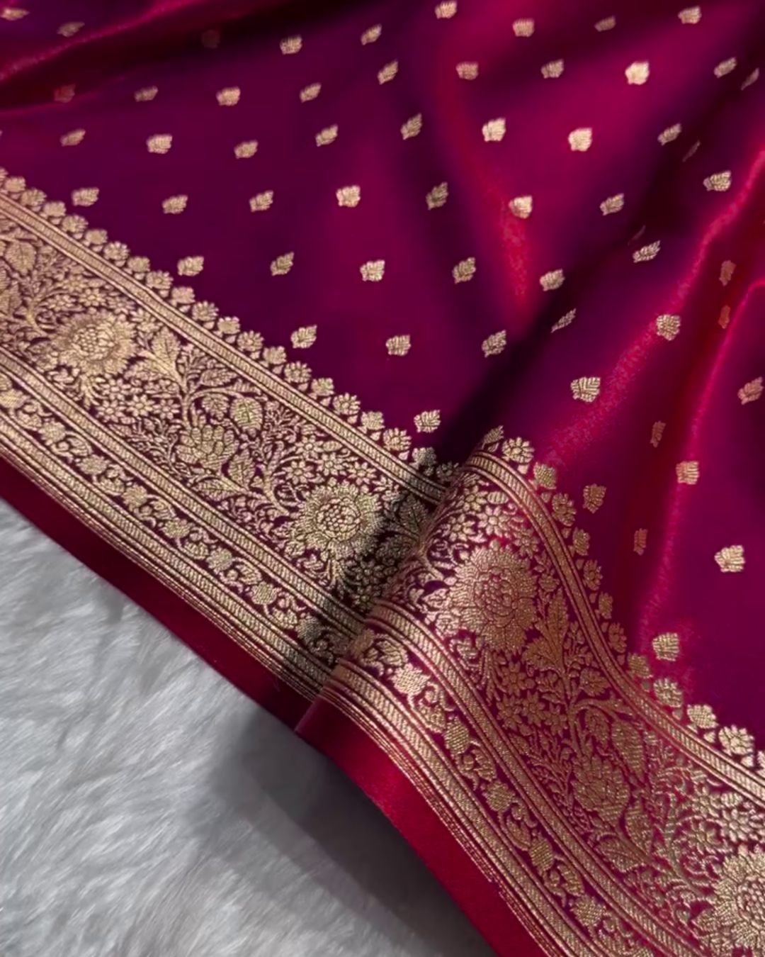 Panisa - Rani Pink Katan Silk Saree with Zari Boota and Floral Border
