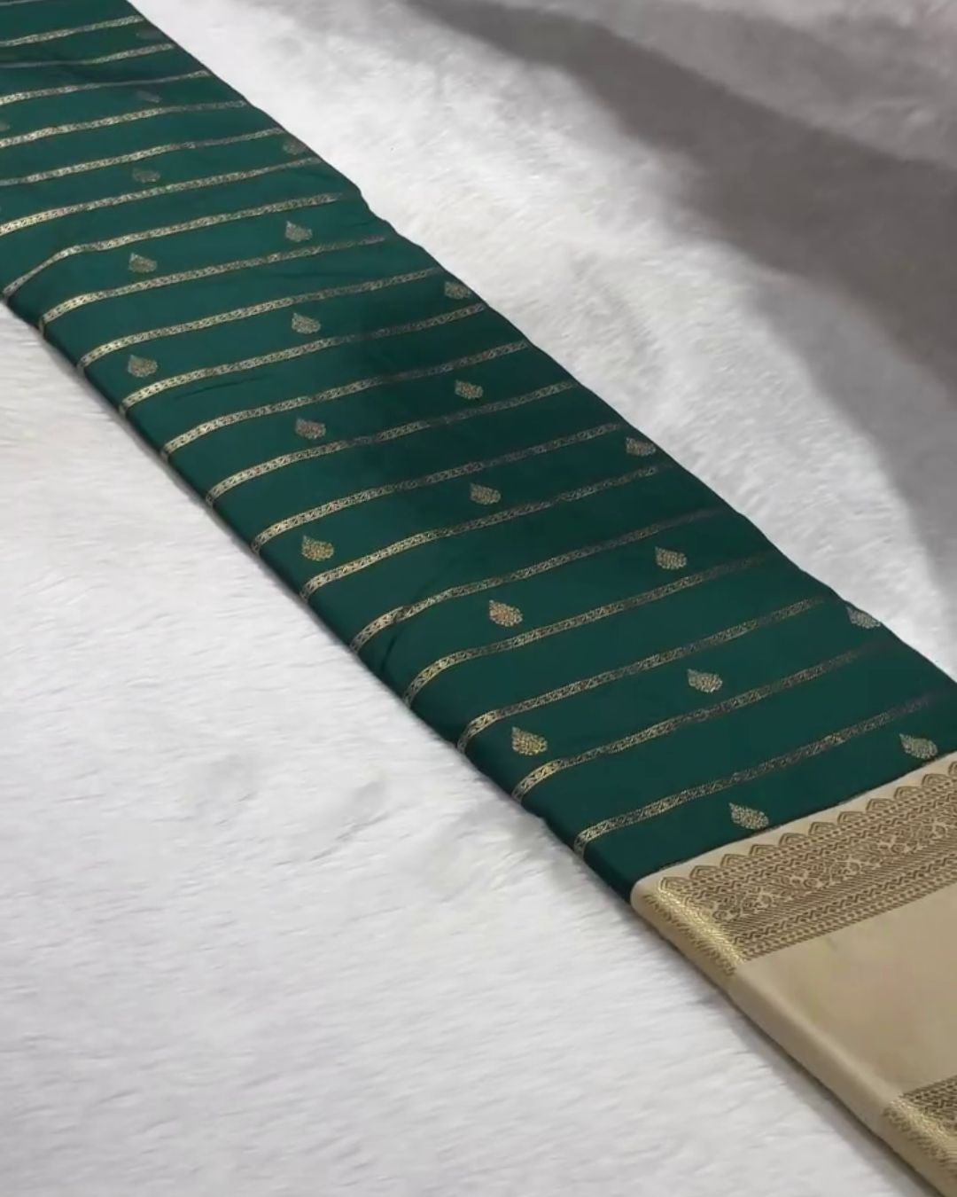 Ranjini - Bottle Green Banarasi Silk Saree with Ivory Zari Border