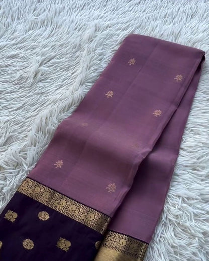 Sunayna - Dusty Mauve Banarasi Silk Saree with Contrast Zari Border