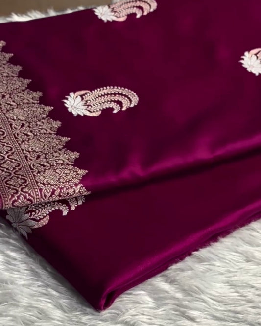 Anushka - Magenta Silk Blend Saree with Zari Border
