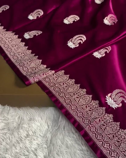 Anushka - Magenta Silk Blend Saree with Zari Border