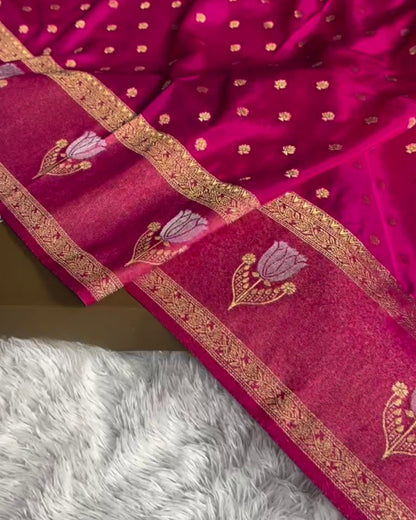 Nandita - Rani Pink Banarasi Zari Butti Saree