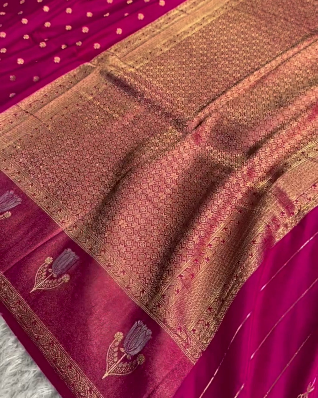 Nandita - Rani Pink Banarasi Zari Butti Saree