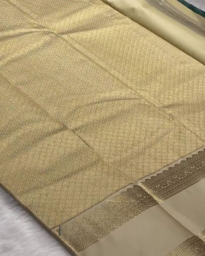 Ranjini - Bottle Green Banarasi Silk Saree with Ivory Zari Border