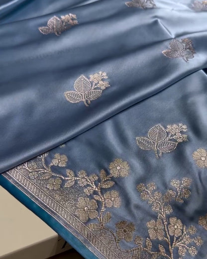 Anvitha - Steel Blue Heritage Silk Saree