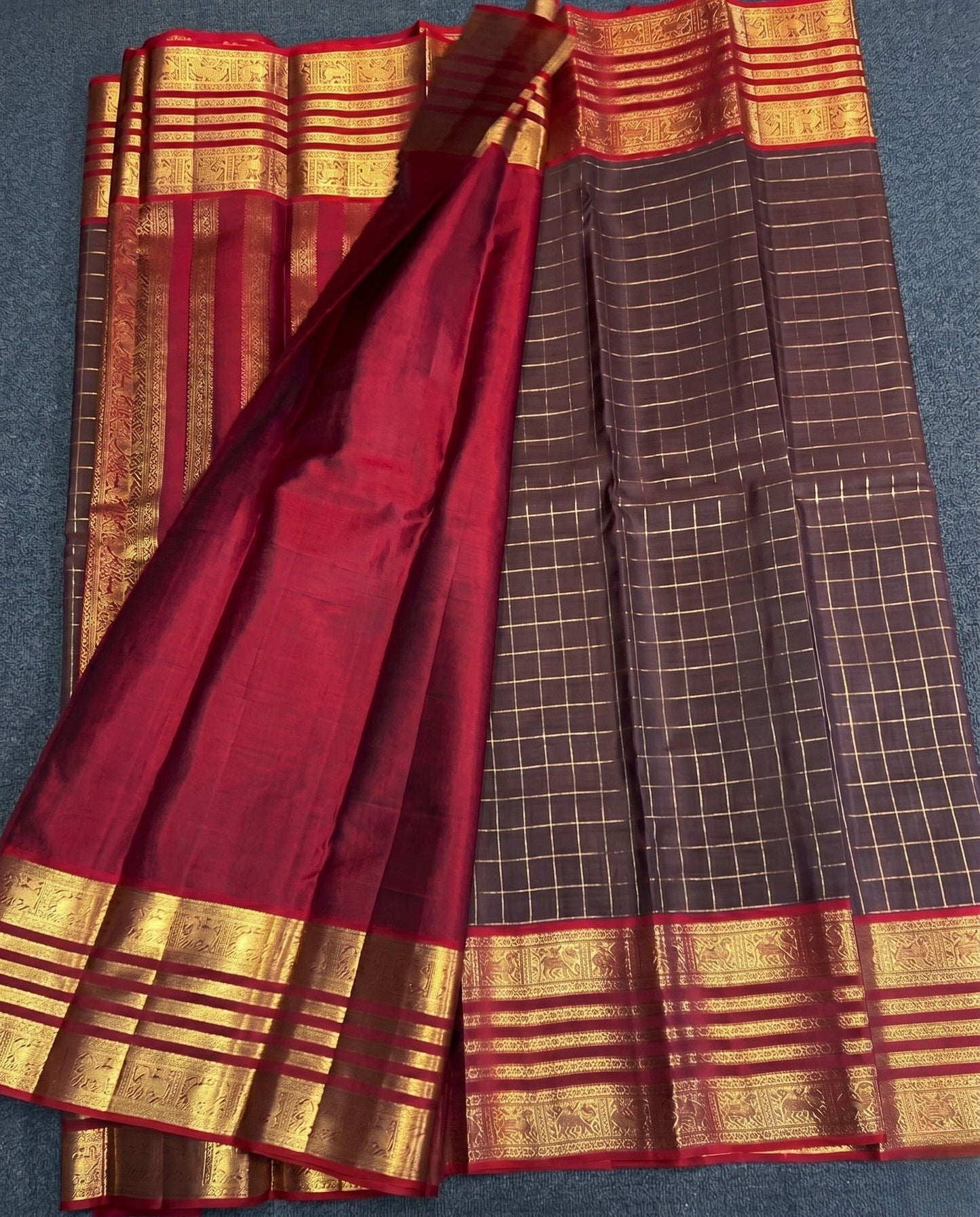 Taru - Rich Brown Silk Saree With Traditional Temple Zari Border