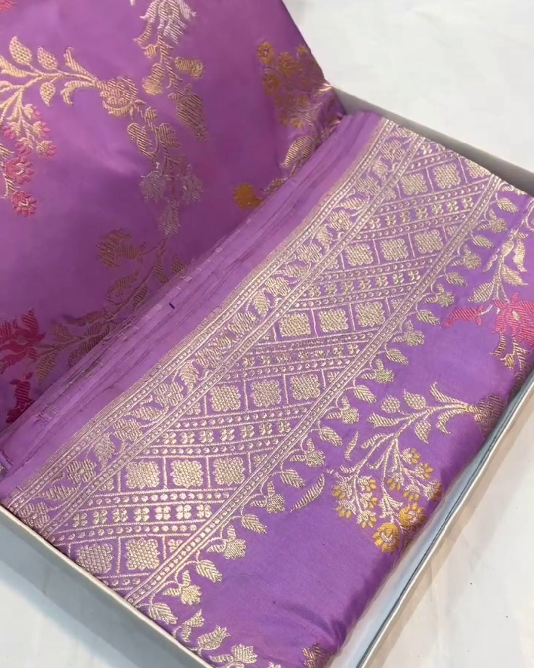 Yamini - Lavender Purple Banarasi Silk Saree with Floral Zari Work