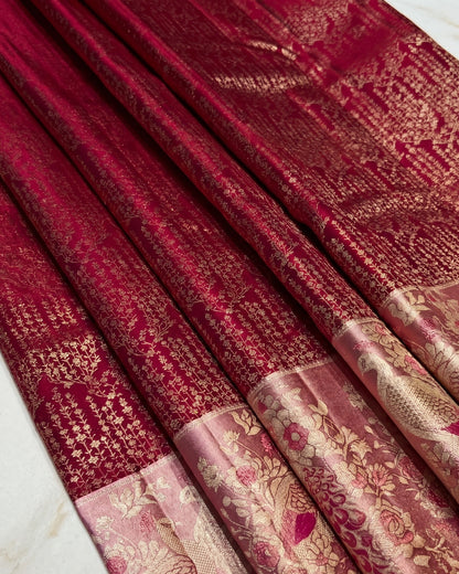 Pallavi - Wine Red Heritage Banarasi Silk Saree
