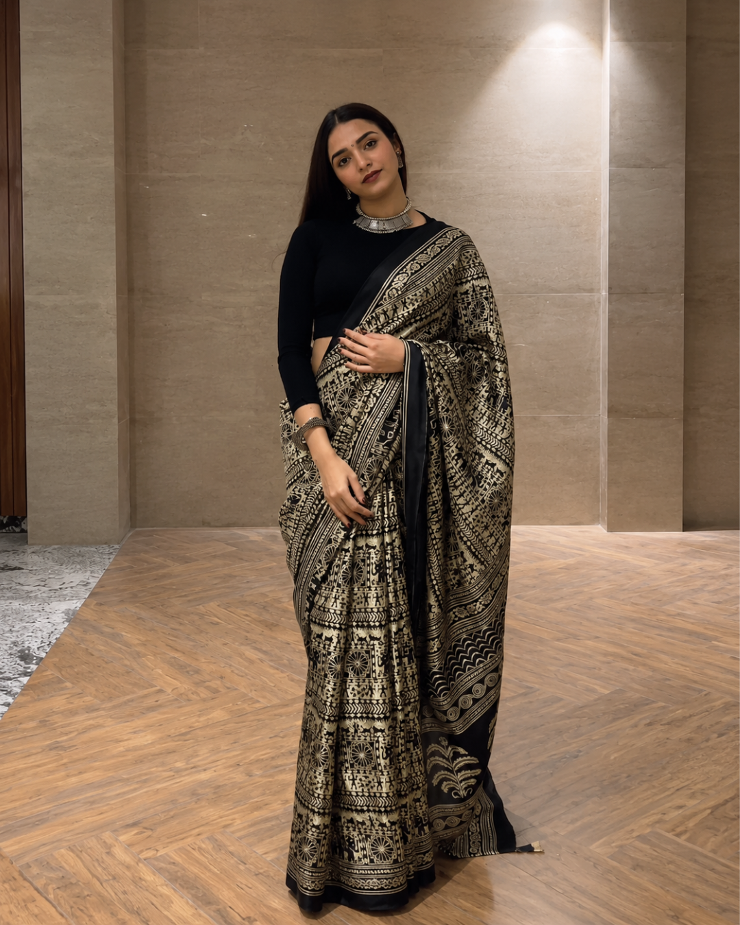 Archna - Midnight Black Heritage Gold Saree