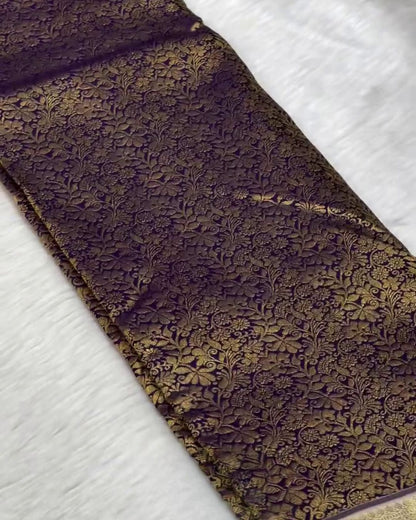 Viranjini - Antique Gold Banarasi Silk Saree with Floral Zari Border