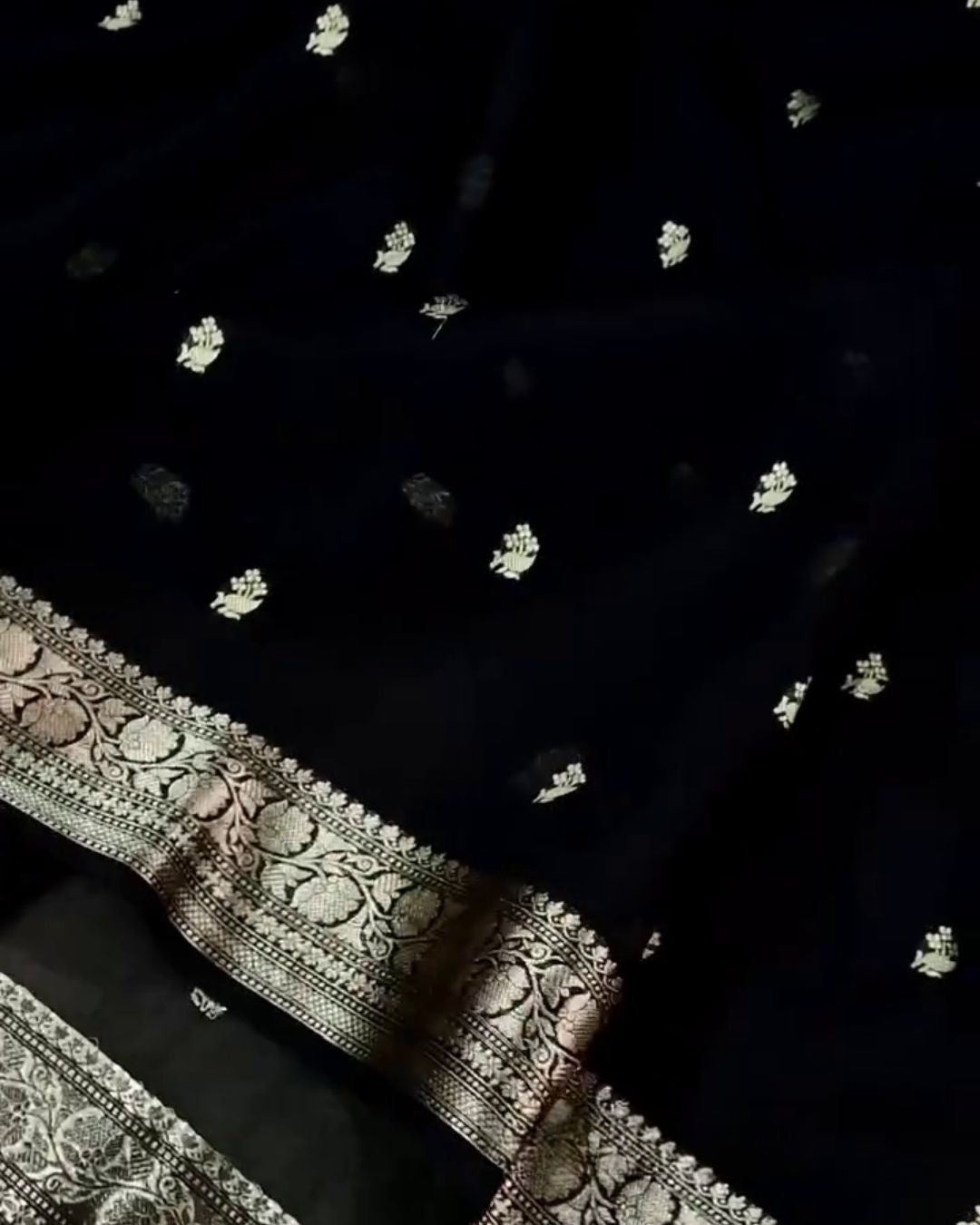 Ojaswini - Black Banarasi Silk Saree with Silver Zari Border