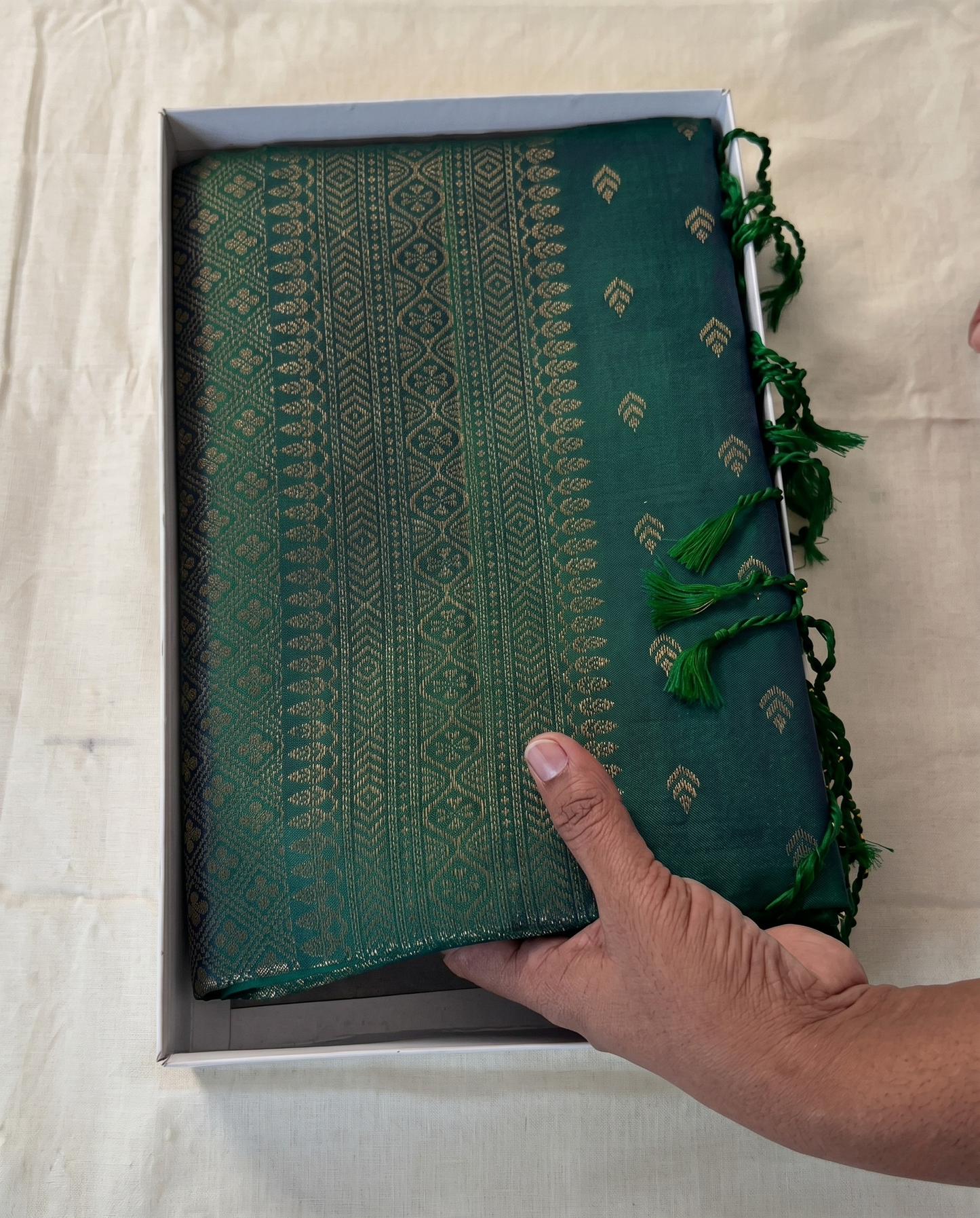 Minaxi - Peacock Green Temple Zari Silk Saree