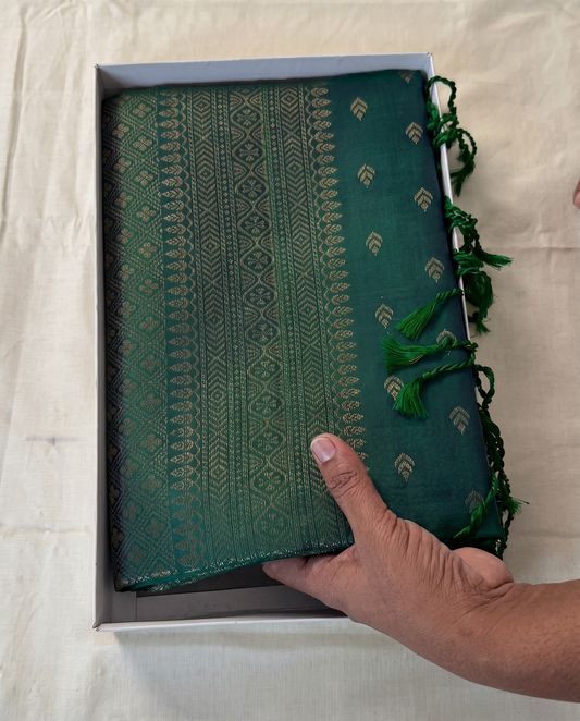Minaxi - Peacock Green Temple Zari Silk Saree