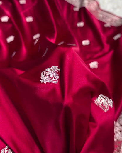 Haimavati - Rani Satin Banarasi Saree with Zari Floral Border