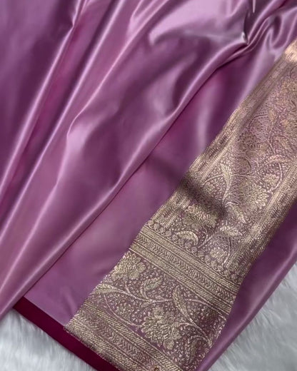 Anvaya-Soft Lavender Semi Katan Silk Saree with Zari Booti & Floral Border
