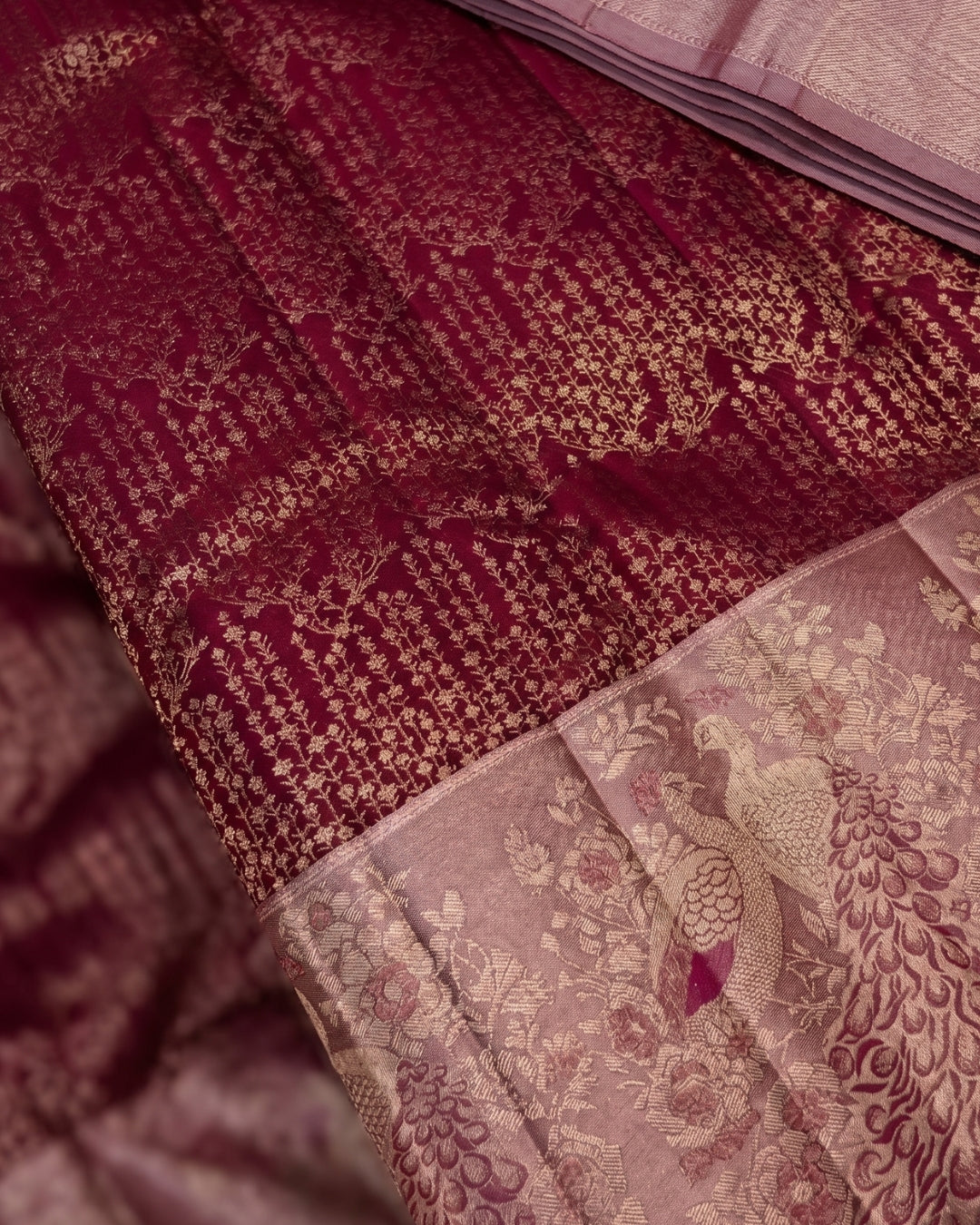 Pallavi - Wine Red Heritage Banarasi Silk Saree